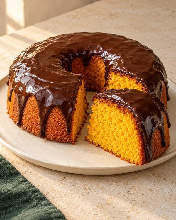 Bolo de cenoura com ganache de coco e chocolate