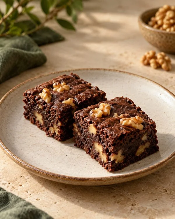 Pedaços de brownie de cacau com nozes