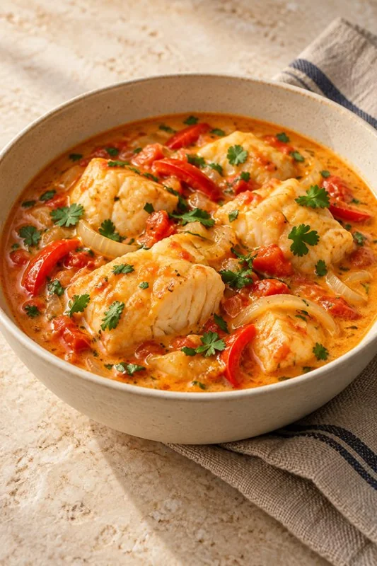 Peixe ao leite de coco em molho com tomate e ervas
