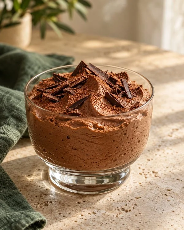 Mousse de cacau servida em uma taça