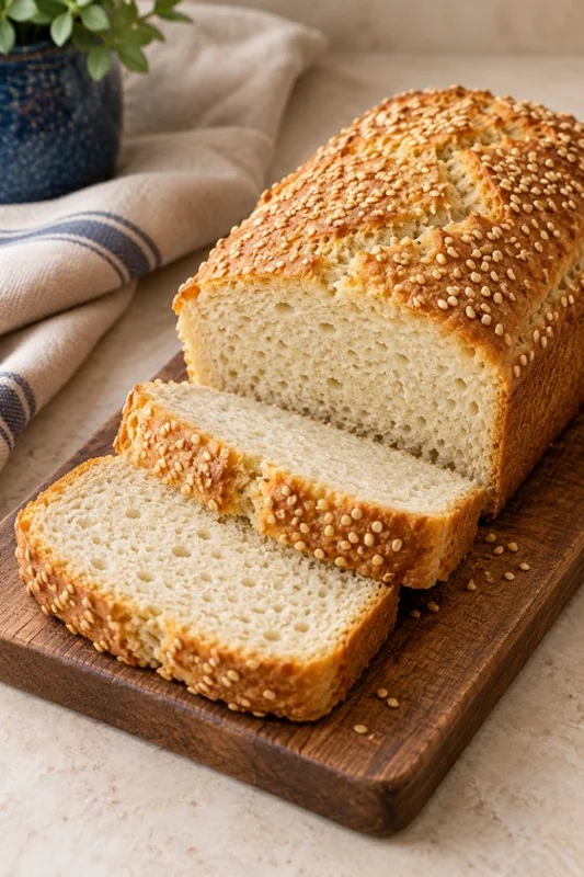 Pão rápido de arroz fatiado, com gergelim